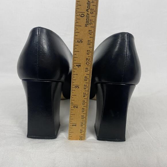 VTG Etienne Aigner Heels Womens 7.5 Black Leather Pumps Square Toe Chunky Heel - Picture 6 of 14